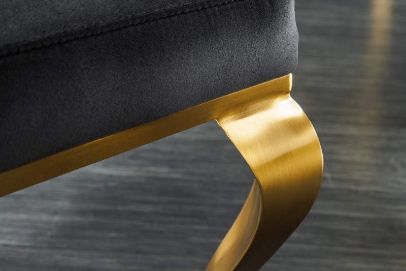 Chaises design capitonné PAULA avec pied baroque en acier inoxydable, velours, noir, doré