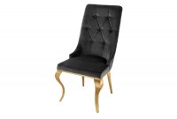 Chaises design capitonné PAULA avec pied baroque en acier inoxydable, velours, noir, doré