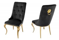 Chaises design capitonné PAULA avec pied baroque en acier inoxydable, velours, noir, doré