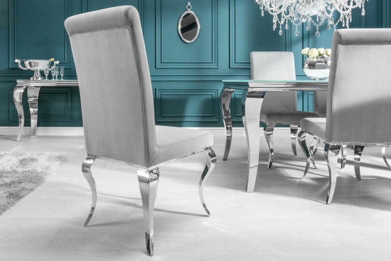 Chaise de salle à manger design baroque coloris gris argenté