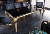 TABLE DE SALLE À MANGER 200cm DESIGN BAROQUE EN ACIER DORÉ ET VERRE OPALE NOIR