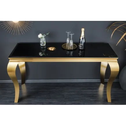 Console design baroque de 140cm verre opale noir pieds doré 2