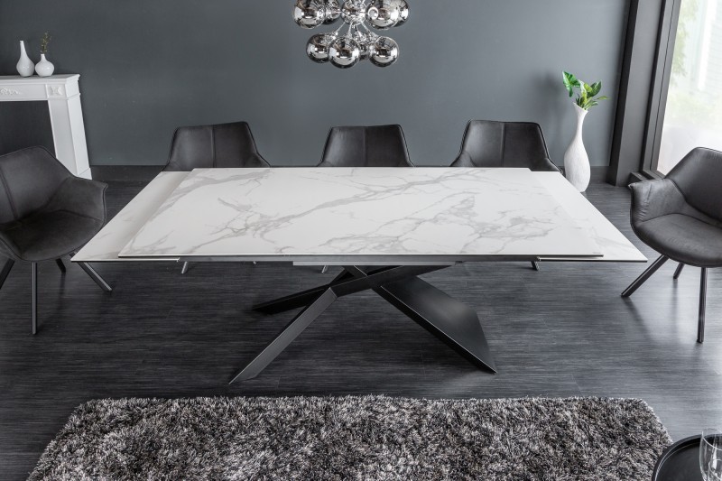 Table à manger extensible 180-220-260cm céramique  aspect marbre blanc