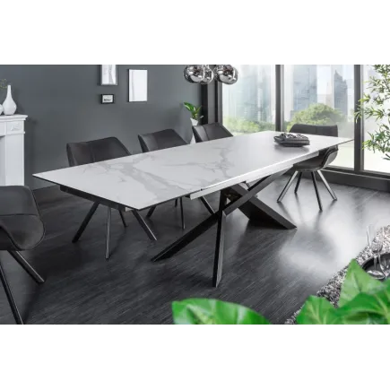Table à manger extensible 180-220-260cm céramique  aspect marbre blanc 2