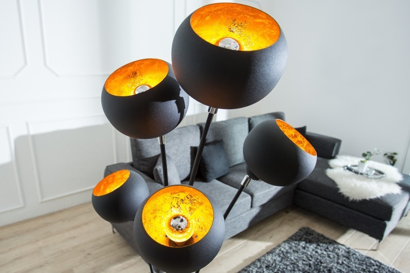 Lampadaire design en métal coloris or noir 170cm