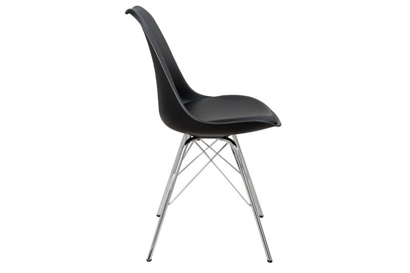 Ensemble de 4 chaises style scandinaves en simili cuir noir et piétement métallique