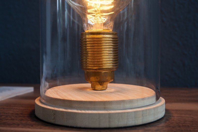 Lampe à poser design rétro en bois et verre