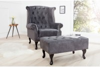Pouf Chesterfield en microfibre gris