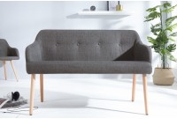 Banc design scandinave coloris gris foncé en tissu avec pieds en bois massif