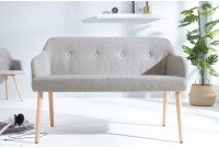 Banc design scandinave coloris gris claire en tissu avec pieds en bois massif