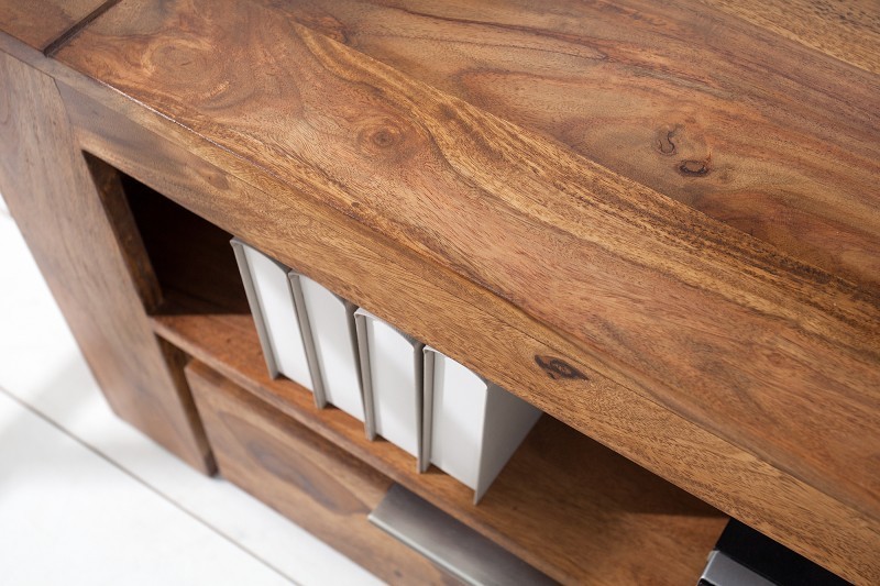 Meuble tv moderne 135cm design en bois massif avec rangement coloris naturel