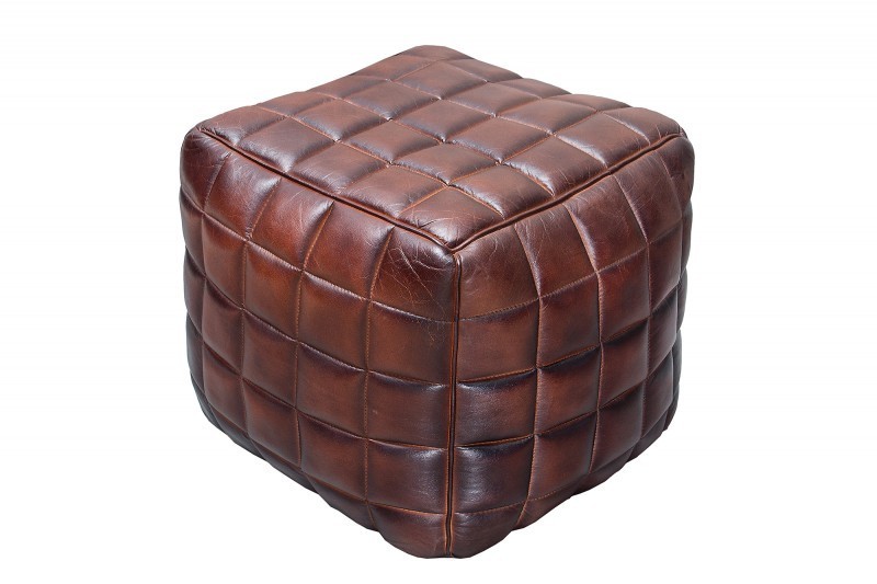 Pouf design rembourré en cuir de couleur marron
