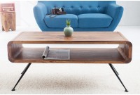 Table basse design rétro de 100cm coloris naturel en bois massif sheesham  avec une niche