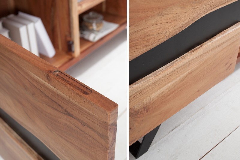 Meuble tv design coloris naturel et noir à 2 portes et 2 niches