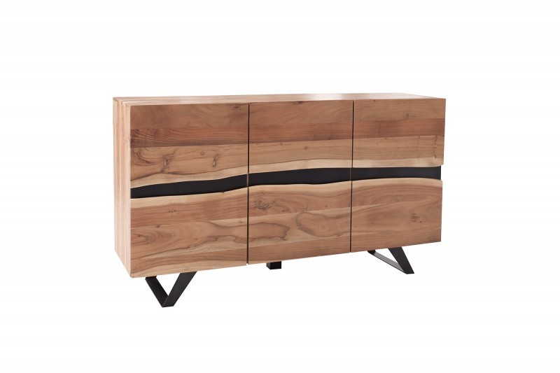 Bahut moderne de couleur naturel et noir en bois massif et en métal