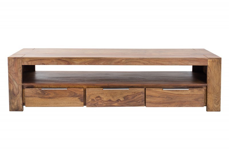 Meuble tv moderne 170cm design en bois massif avec rangement coloris naturel
