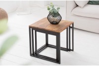 Lot de 3 tables à manger moderne en bois massif et métal coloris naturel et noir
