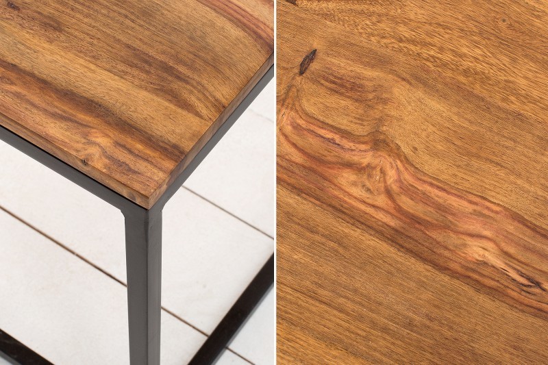 Table de salon contemporaine de 100cm en bois massif et métal coloris naturel et noir