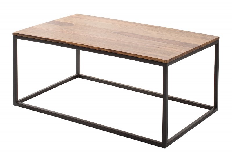 Table de salon contemporaine de 100cm en bois massif et métal coloris naturel et noir