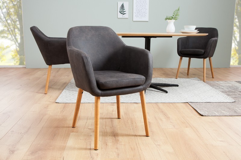 Chaise contemporaine de salle à manger coloris gris vintage en microfibre