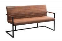 Banc design rembourré coloris brun vintage en mircofibre avec piétement en métal