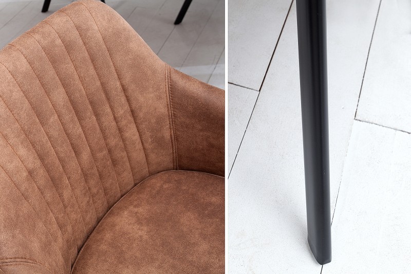 Chaise de salle à manger design vintage de couleur brun en microfibre