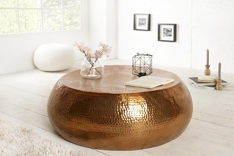 Table basse 80 cm ronde en aluminium coloris cuivre