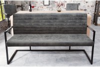 Banc design coloris gris antique en microfibre avec piétement en métal