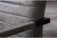 Banc design coloris gris antique en microfibre avec piétement en métal