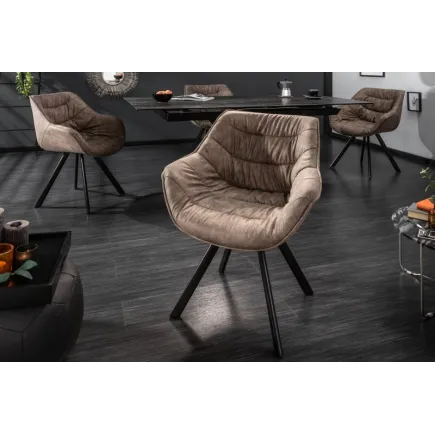 Chaise design scandinave de salle à manger coloris taupe en microfibre avec piétement en métal
