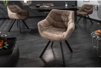 Chaise design scandinave de salle à manger coloris taupe en microfibre avec piétement en métal