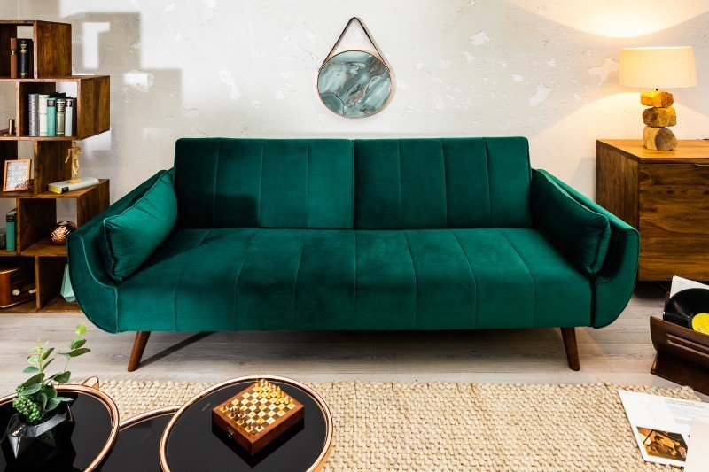 Canapé convertible design scandinave coloris vert en velours