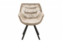 Chaise design scandinave de salle à manger coloris champagne greige en microfibre avec piétement en métal