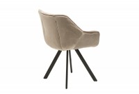 Chaise design scandinave de salle à manger coloris champagne greige en microfibre avec piétement en métal
