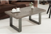 Table basse 100cm coloris gris en bois massif et fer