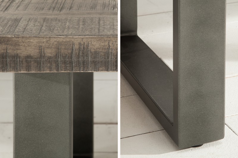 Table basse 100cm coloris gris en bois massif et fer