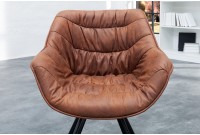 Chaise design coloris marron antique en microfibre avec piétement en métal