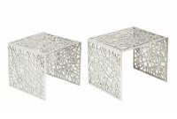 Ensemble de 2 tables basses faites à la main ABSTRACT 49cm argentées
