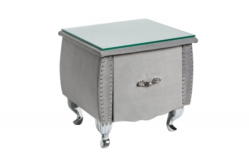 Table de chevet design baroque 47cm avec tiroir gris clair