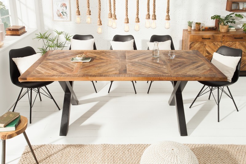 Table à manger 200cm design industriel en bois de manguier naturel