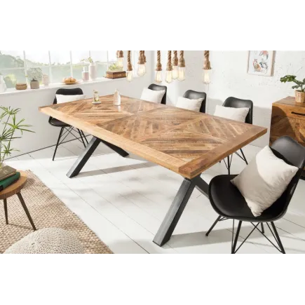 Table à manger 160cm design industriel en bois de manguier naturel