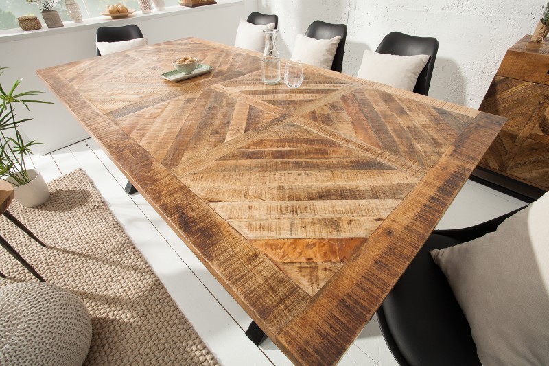 Table à manger 160cm design industriel en bois de manguier naturel