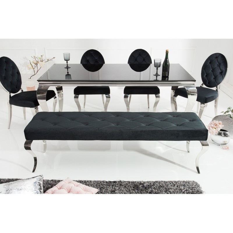 Banquette design BAROQUE 172cm en velours noir et acier inoxydable