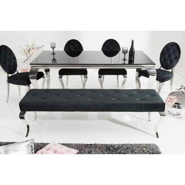 Banquette design BAROQUE 172cm en velours noir et acier inoxydable