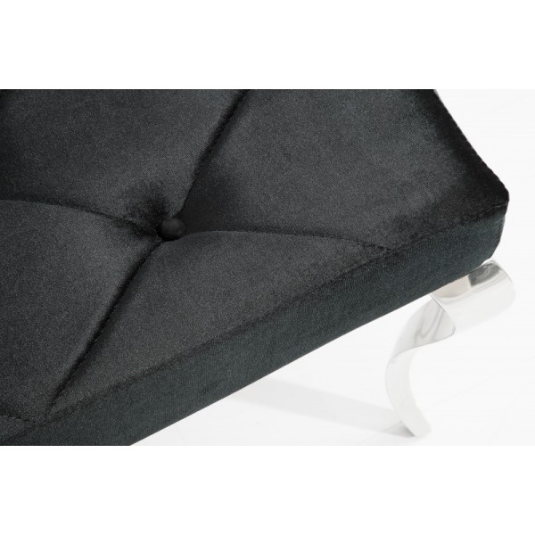 Banquette design BAROQUE 172cm en velours noir et acier inoxydable