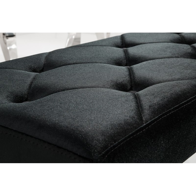 Banquette design BAROQUE 172cm en velours noir et acier inoxydable