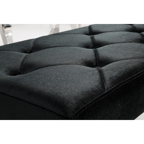 Banquette design BAROQUE 172cm en velours noir et acier inoxydable