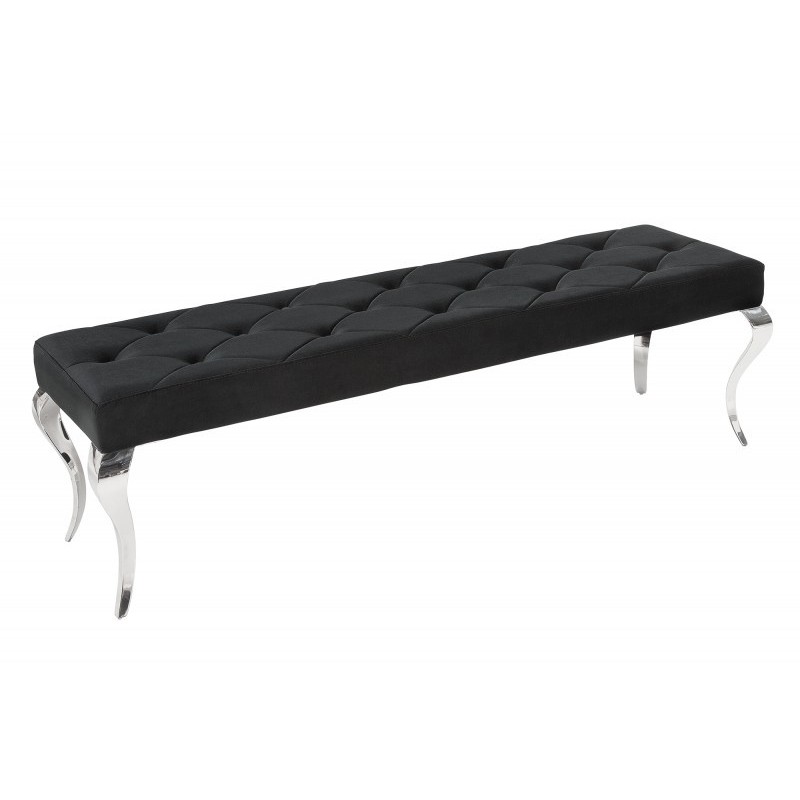 Banquette design BAROQUE 172cm en velours noir et acier inoxydable