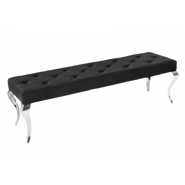 Banquette design BAROQUE 172cm en velours noir et acier inoxydable