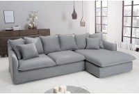 Grand canapé d'angle 255cm en lin gris style campagnard
